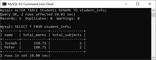 MySQL 重命名表