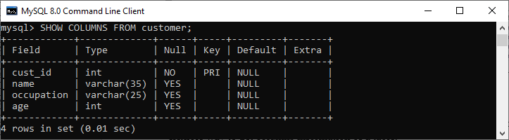 MySQL 显示表格信息