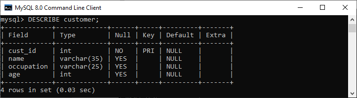 MySQL 显示表格信息