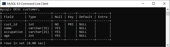 MySQL 显示表格信息