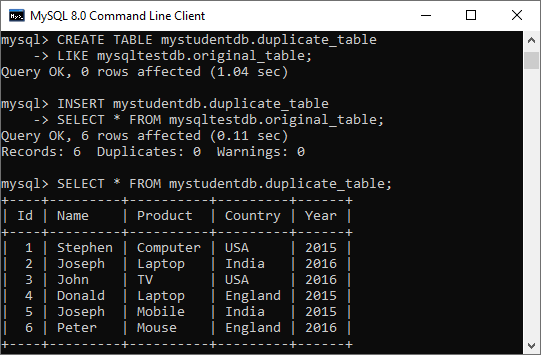 MySQL 复制/克隆/复制表