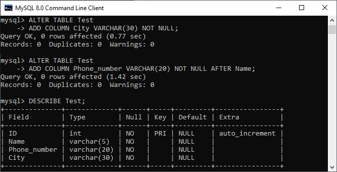 MySQL 添加/删除列