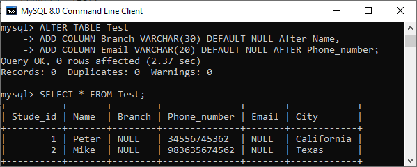 MySQL 添加/删除列