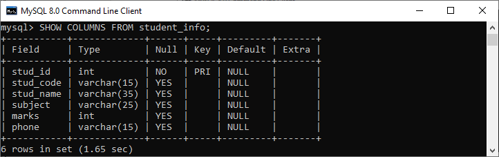 MySQL 显示列