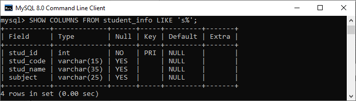 MySQL 显示列