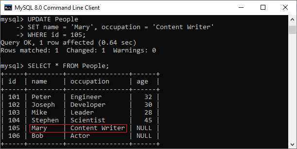 MySQL 更新查询