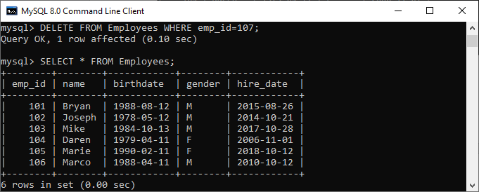 MySQL DELETE语句