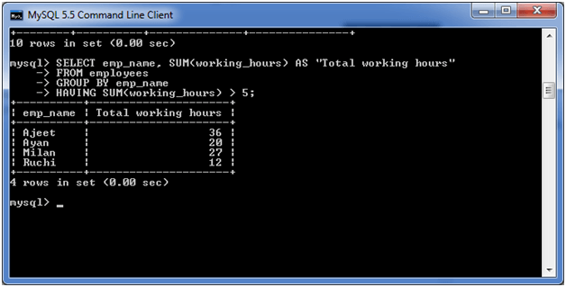 MySQL HAVING子句