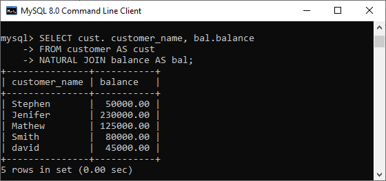 MySQL 自然连接