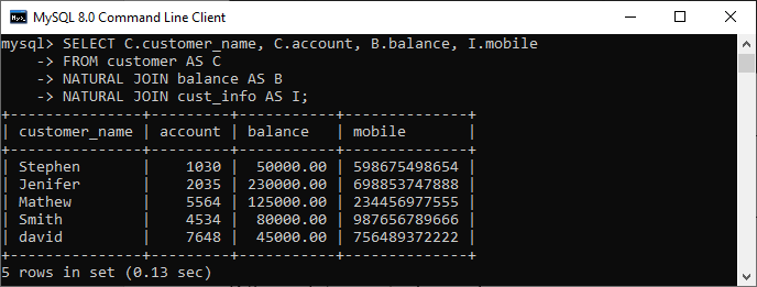 MySQL 自然连接