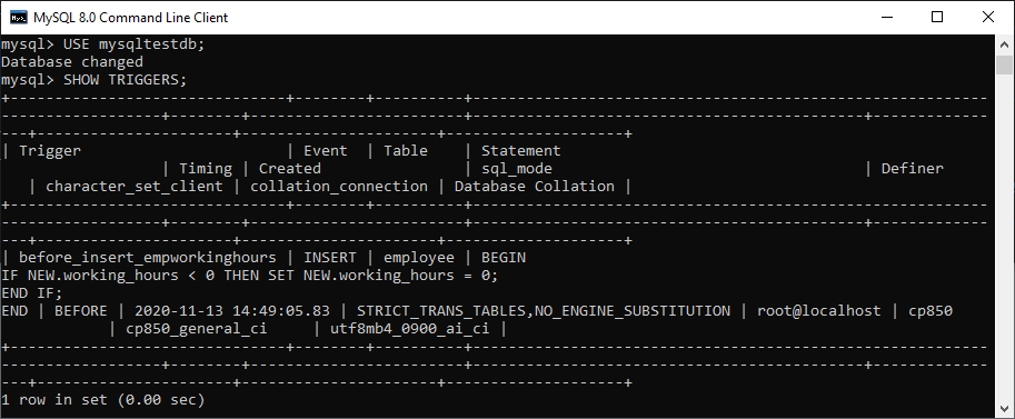 MySQL 展示/列出触发器