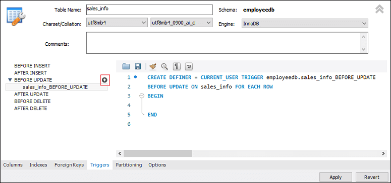 MySQL BEFORE UPDATE触发器