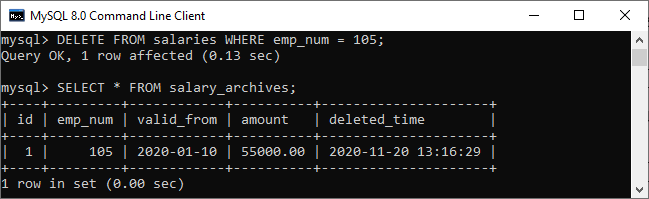 MySQL BEFORE DELETE 触发器