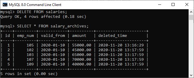 MySQL BEFORE DELETE 触发器