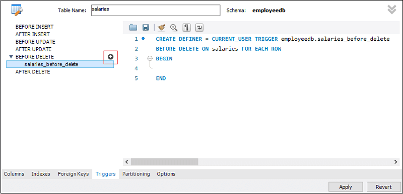 MySQL BEFORE DELETE 触发器