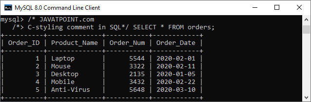 MySQL 注释