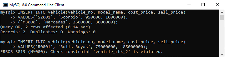 MySQL 检查约束