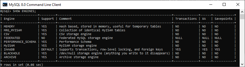 MySQL更改存储引擎