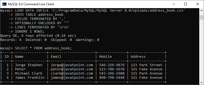 MySQL 在数据库/表中导入CSV文件