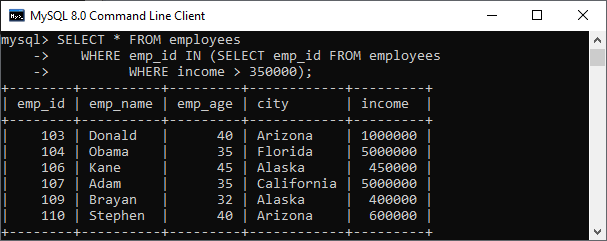 MySQL 子查询