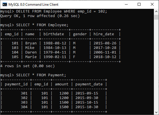 MySQL ON DELETE CASCADE子句