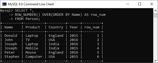 MySQL ROW_NUMBER 函数