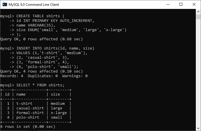 MySQL ENUM数据类型