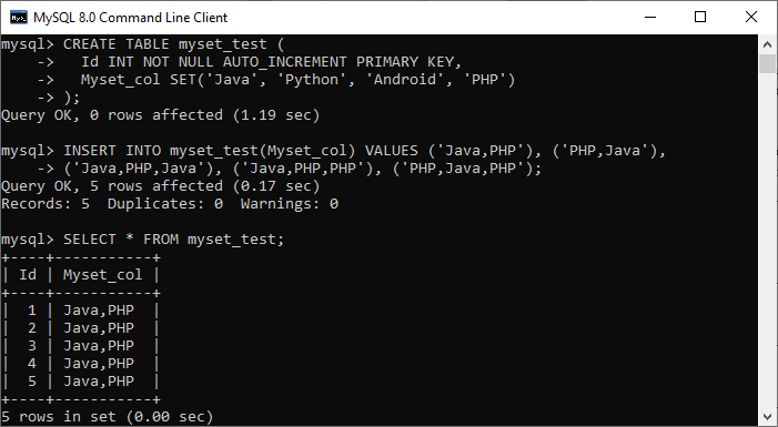 MySQL SET数据类型