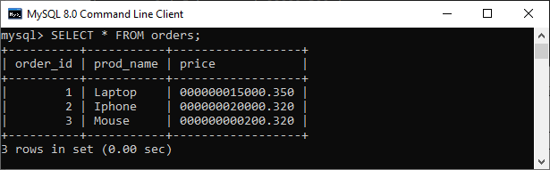 MySQL DECIMAL数据类型