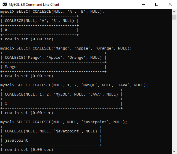 MySQL COALESCE函数