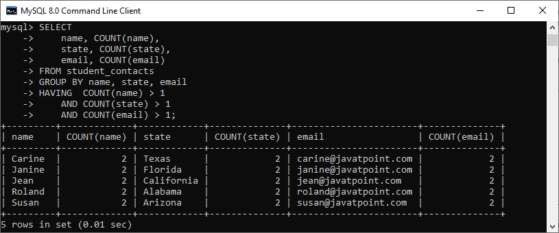 MySQL 查找重复记录