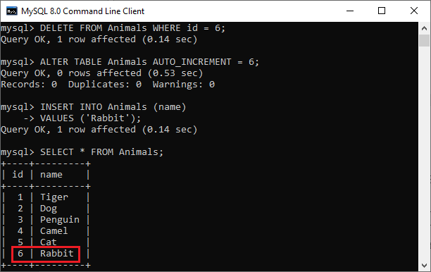 MySQL RESET AUTO INCREMENT