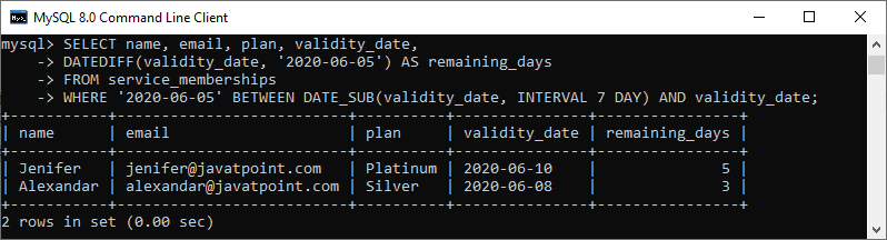 MySQL INTERVAL运算符