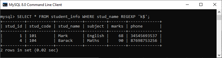 MySQL 正则表达式