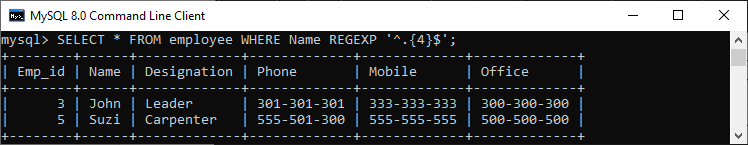 MySQL REGEXP运算符