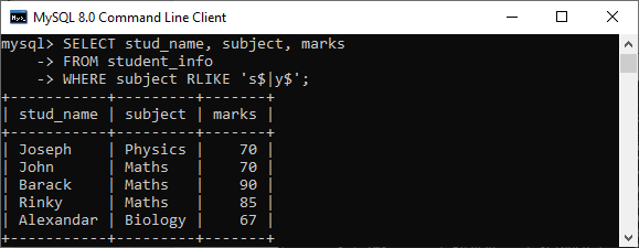 MySQL RLIKE操作符