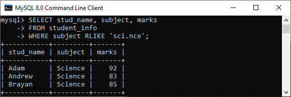 MySQL RLIKE操作符