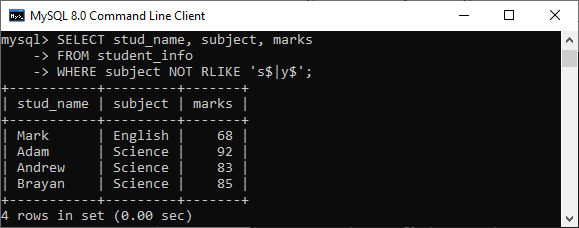 MySQL RLIKE操作符