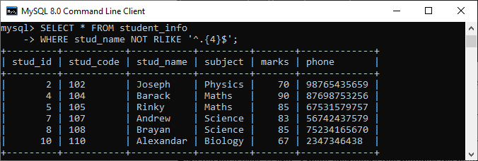 MySQL RLIKE操作符