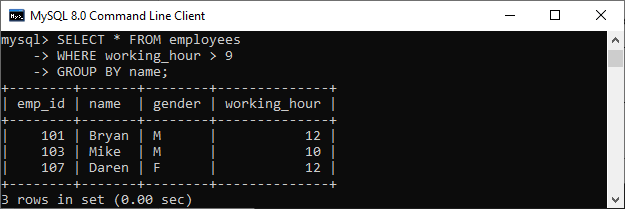 SQL WHERE和HAVING的区别