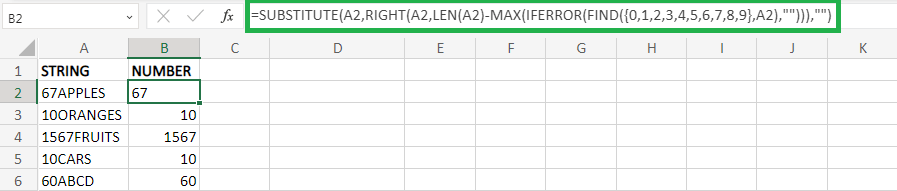 Excel 从字符串中提取数字