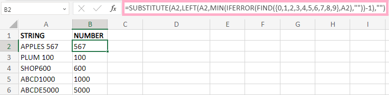 Excel 从字符串中提取数字