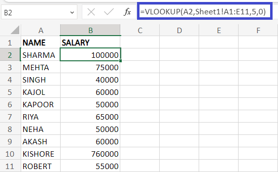 在另一个工作表中进行Excel VLOOKUP