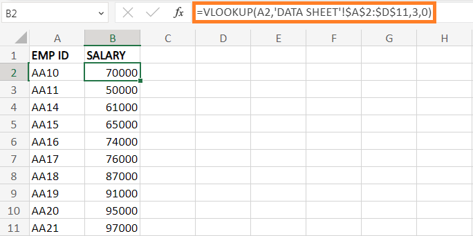 在另一个工作表中进行Excel VLOOKUP