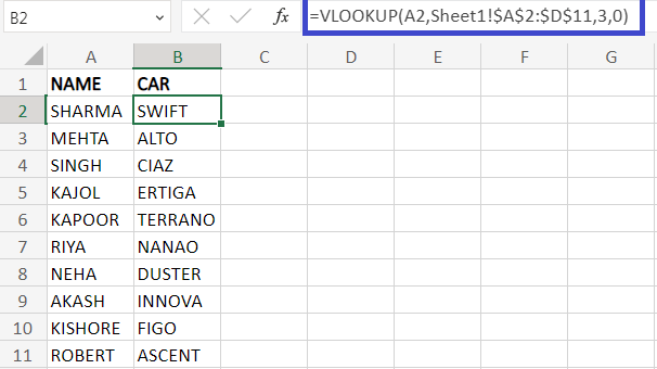 在另一个工作表中进行Excel VLOOKUP