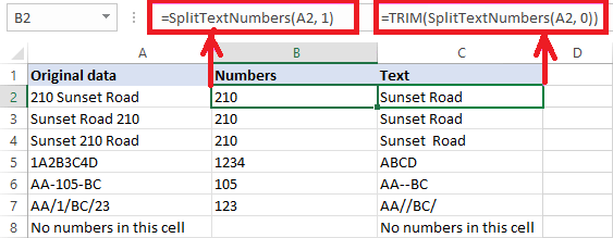 如何在Microsoft Excel中删除文本并保留数字，或者相反