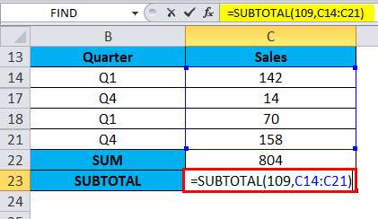 Microsoft Excel的SUBTOTAL函数及其公式示例