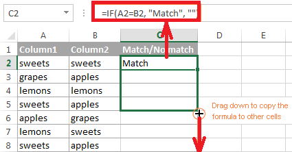 如何在Microsoft Excel中比较两列的匹配和差异
