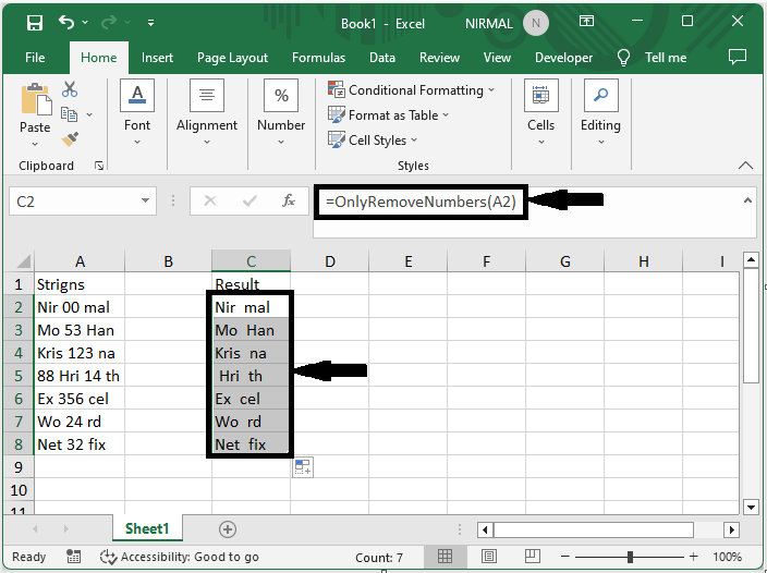 Excel 如何从包含文本和数字的单元格中删除数字
