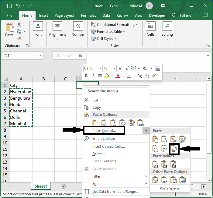 Excel 如何将列数据移动到行或者行数据移动到列